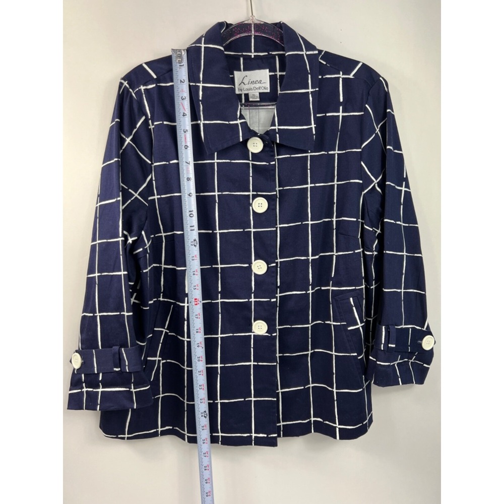 Linea by Louis Dell'Olio Jacket Navy and White Checkered Lined Womens Sz XL - Picture 2 of 9